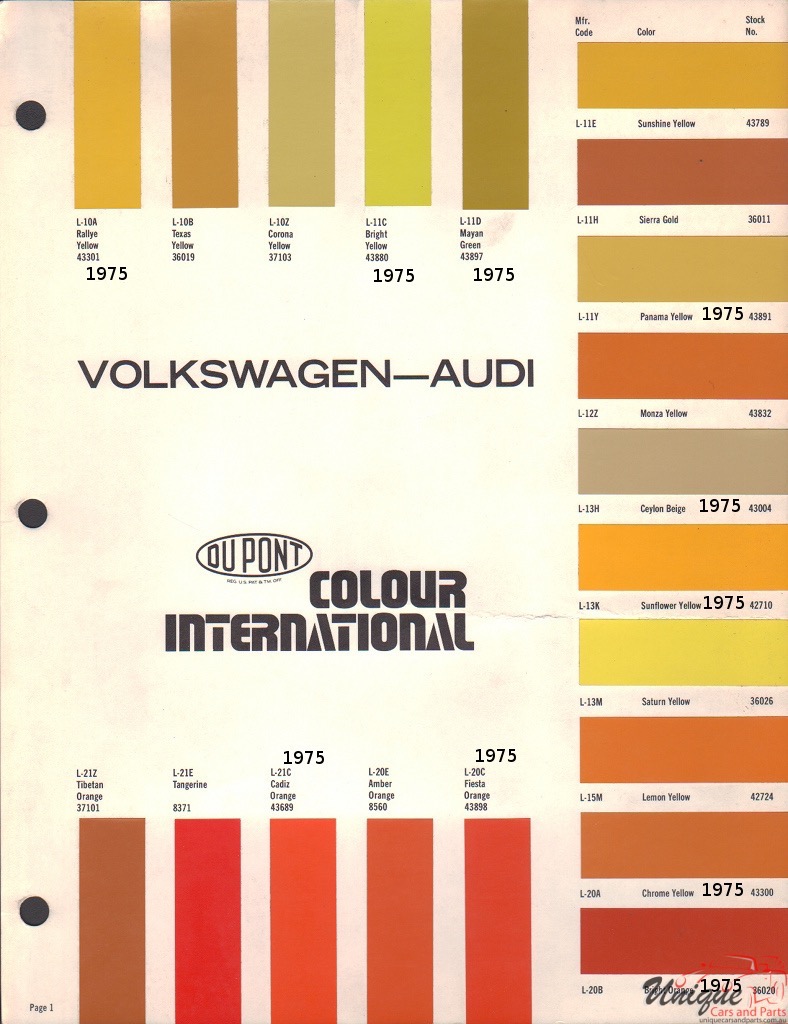 1975 Volkswagen Paint Charts DuPont International 2